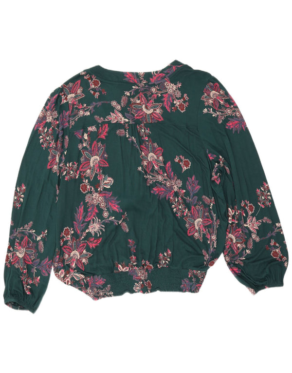 Женская блузка с длинным рукавом Fat Face, топ, Великобритания, 22, 3XL, зеленая вискоза с цветочным принтом