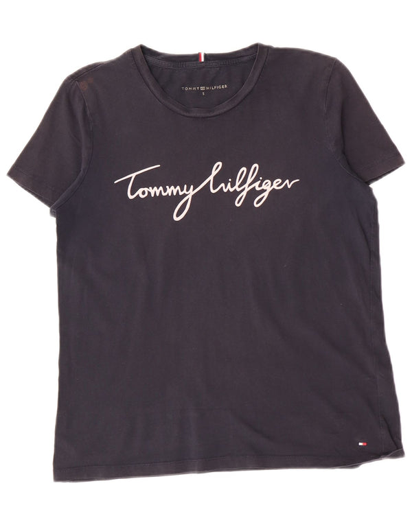 Женская футболка с рисунком Tommy Hilfiger Top UK 10, маленькая, темно-синяя, хлопковая