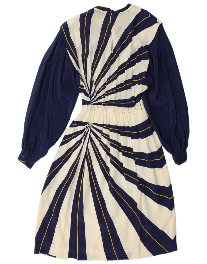 ВИНТАЖНОЕ женское платье А-силуэта с длинным рукавом IT 42, средний темно-синий в полоску