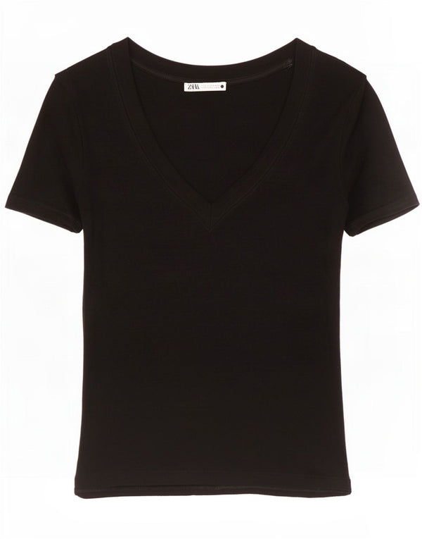 Женская укороченная футболка Zara UK 10, маленькая, черная, вискоза
