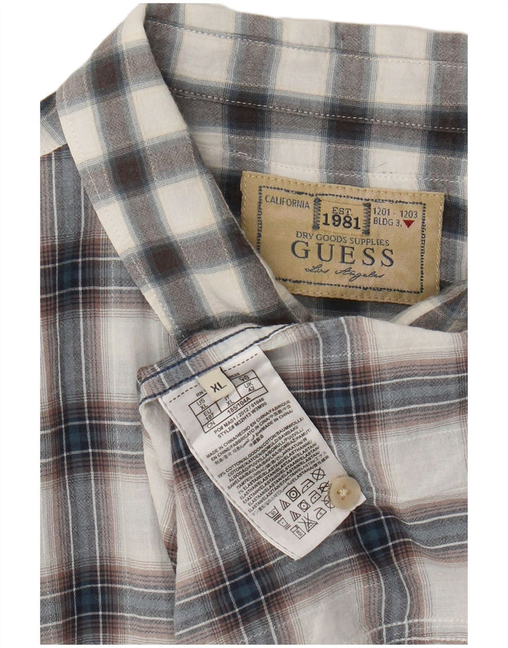 Guess Мужская рубашка с коротким рукавом XL, серая клетка, хлопок