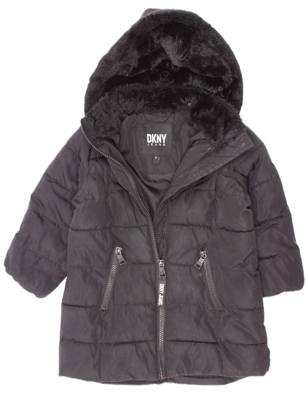 Dkny Baby Girls Hooded Padded Coat 18-24 Months Black Nylon