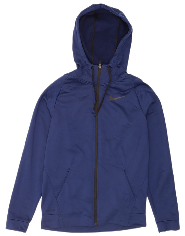 Мужской свитер с капюшоном на молнии Nike Dri Fit, маленький темно-синий, полиэстер