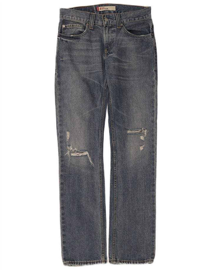 LEVI'S Womens 511 Distressed Slim Jeans W30 L34 Blue Cotton