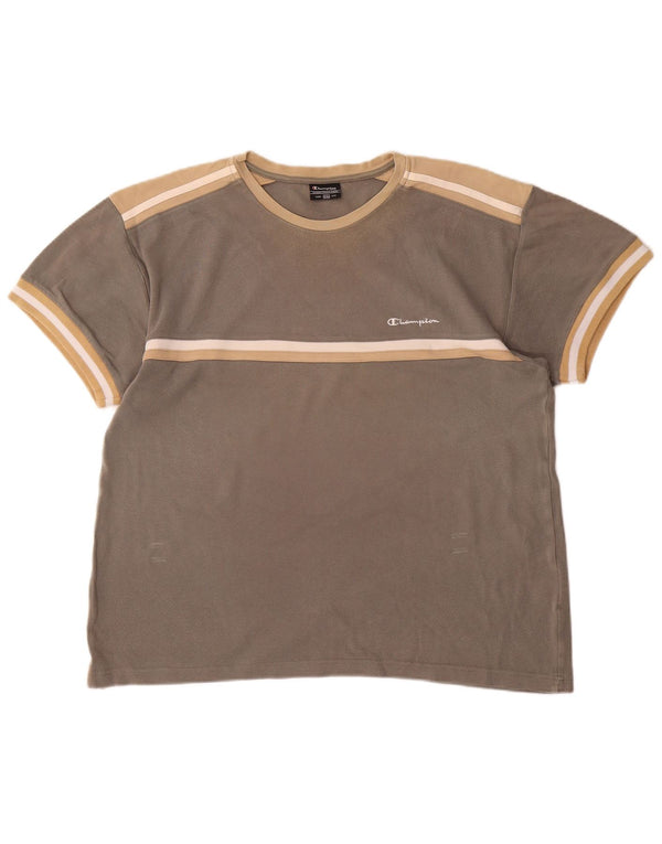 Женская футболка Champion UK 20 2XL, серая, хлопок с цветными блоками