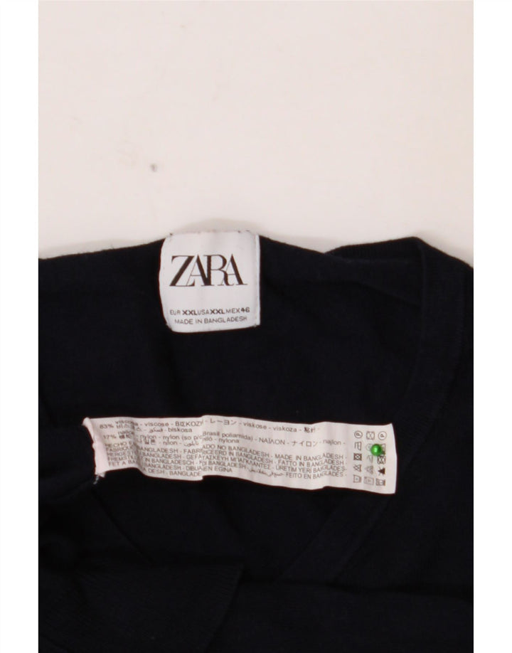 Мужской свитер ZARA с v-образным вырезом 2XL Темно-синий из вискозы