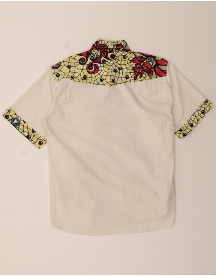 VINTAGE Mens Graphic Short Sleeve Shirt Large White Floral Vintage Vintage and Second-Hand Vintage from Messina Hembry 