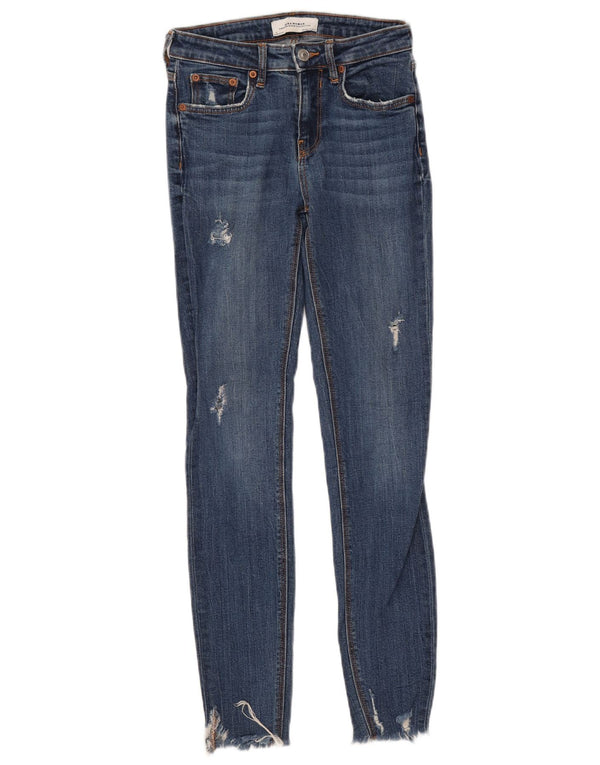 Женские потертые джинсы скинни ZARA EU 34 2XS W24 L27 Темно-синие