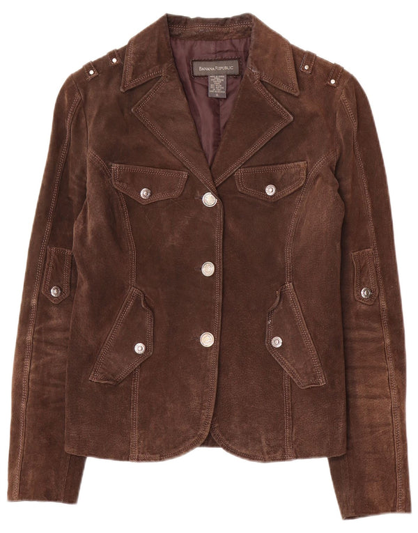 Banana Republic Womens Military Suede Blazer Jacket UK 18 XL Brown Leather