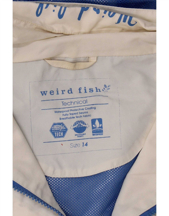 Weird Fish Womens Hooded Rain Jacket UK 14 Large White Colourblock Nylon
