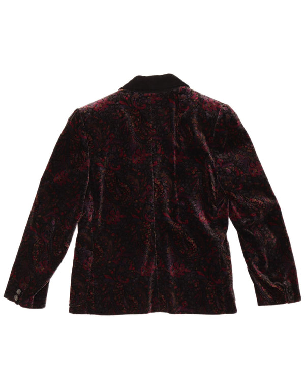 Vintage Womens 1 Button Velvet Blazer Jacket UK 12 Medium Burgundy Floral