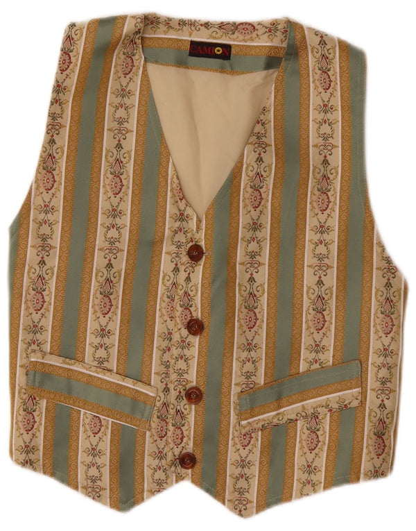 ВИНТАЖНЫЙ женский жилет UK 10, маленький, бежевый, хлопок Fair Isle