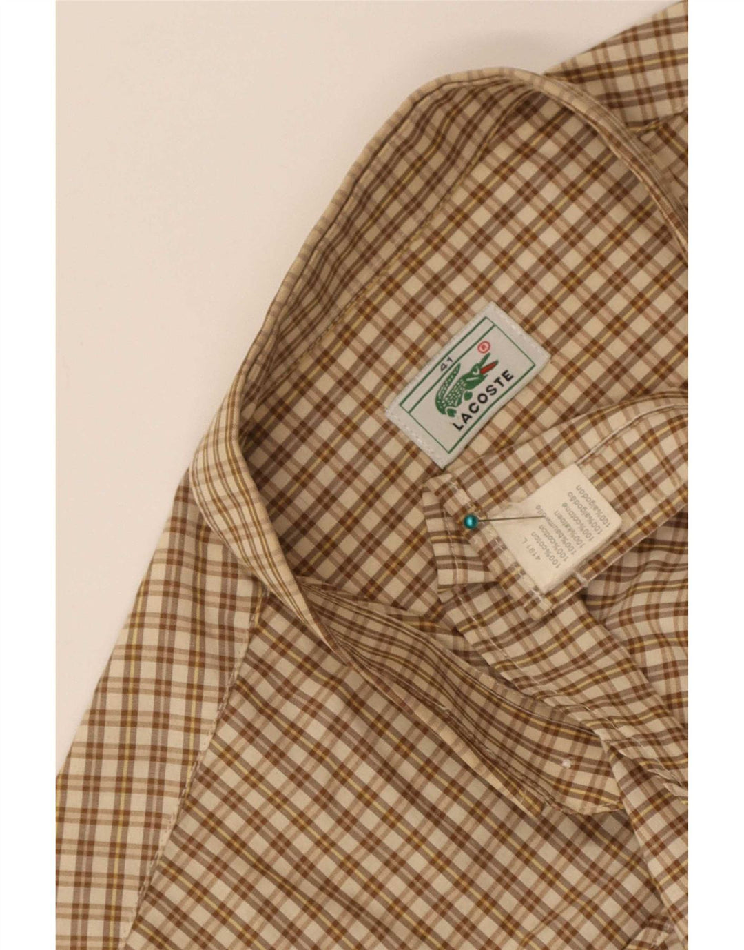 Мужская рубашка с коротким рукавом Lacoste, размер 41, большая бежевая клетка, хлопок