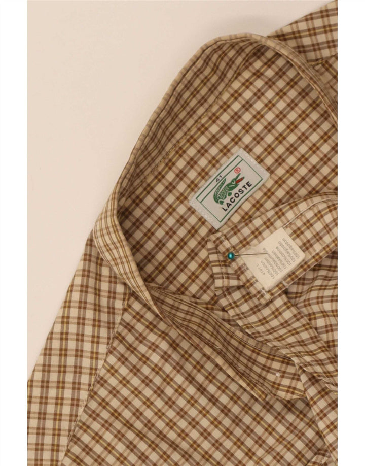 Мужская рубашка с коротким рукавом Lacoste, размер 41, большая бежевая клетка, хлопок