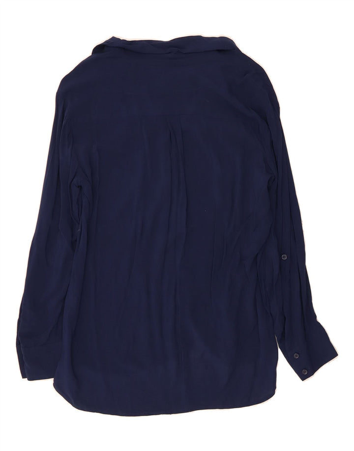 BENETTON Womens Oversized Shirt Blouse UK 10 Small Navy Blue Viscose Vintage Benetton and Second-Hand Benetton from Messina Hembry 