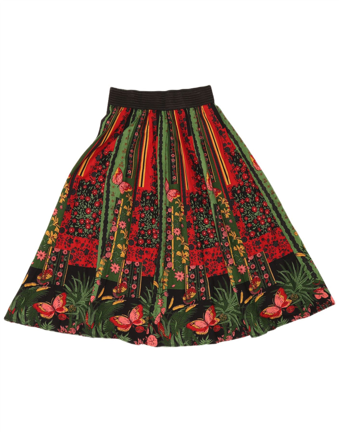 ВИНТАЖНАЯ женская юбка-трапеция с завышенной талией W24 XS, разноцветный хлопок с цветочным принтом