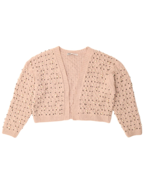 Zara Womens Oversized Crop Open Cardigan Sweater UK 10 Small Pink Flecked