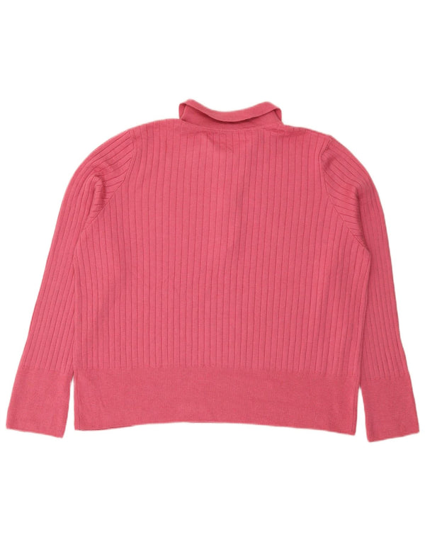 Женский джемпер с воротником-поло Marks & Spencer, Великобритания, 22, 3XL, розовый акрил