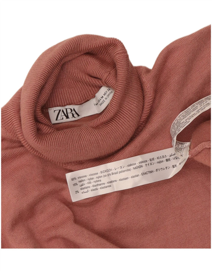 Женский джемпер с высоким воротником Zara UK 12, вискоза среднего розового цвета