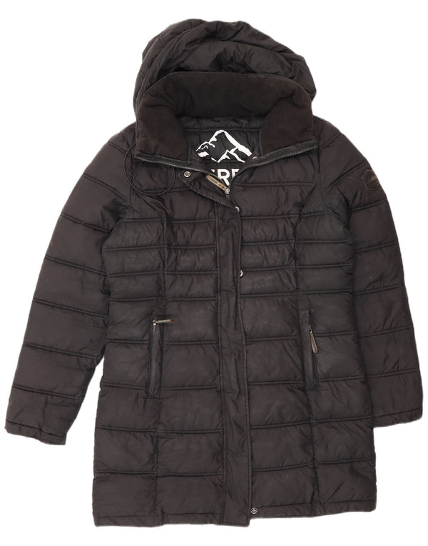 Женское стеганое пальто с капюшоном Superdry UK 12, средний черный полиэстер