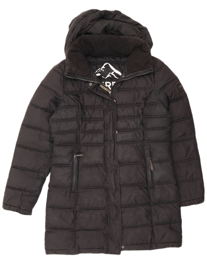 Женское стеганое пальто с капюшоном Superdry UK 12, средний черный полиэстер