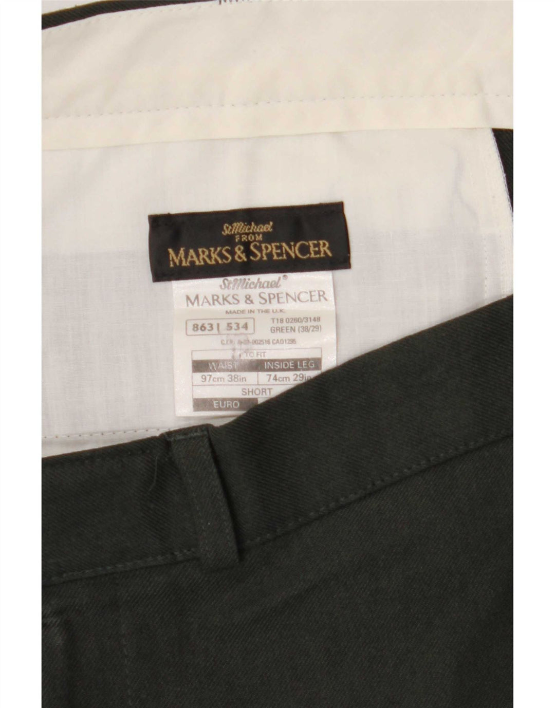 Мужские прямые брюки-чиносы Marks & Spencer W38 L29, зеленый полиэстер