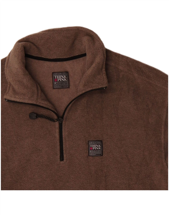 Женский флисовый джемпер Think Pink с воротником на молнии, Великобритания 14, средний коричневый полиэстер