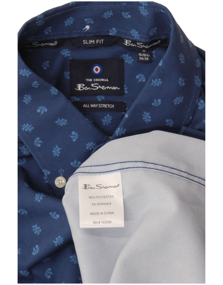 Мужская рубашка приталенного кроя Ben Sherman, размер 15 1/2, средний синий цветочный полиэстер