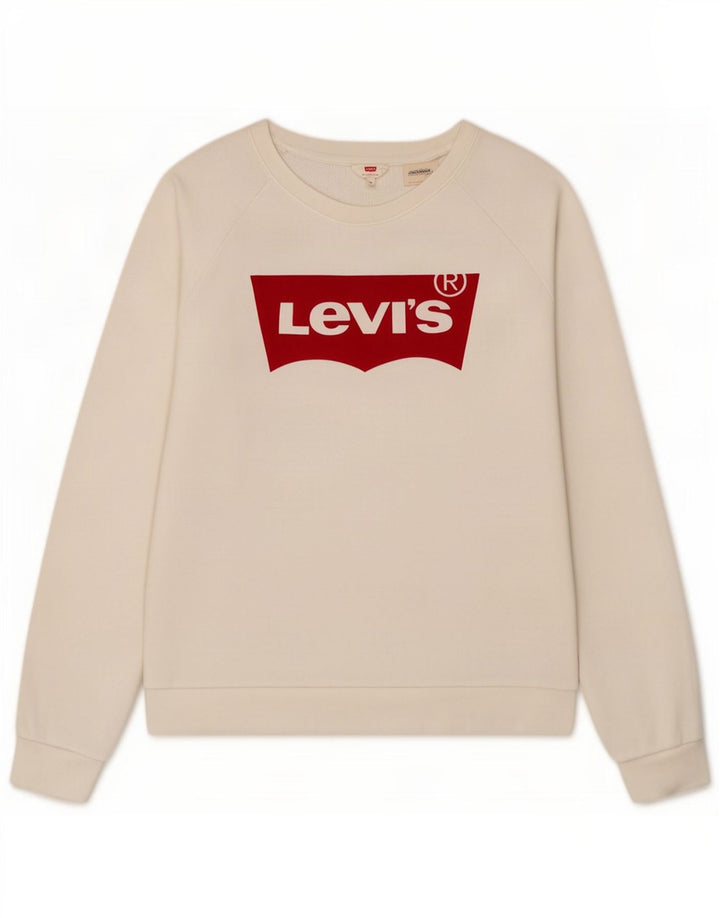 Мужской свитшот с рисунком Levi's, хлопковый джемпер среднего размера белого цвета