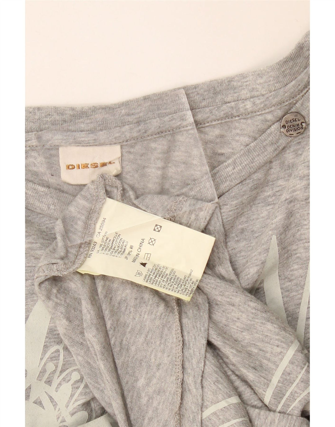 Женская футболка оверсайз с рисунком Diesel Top UK 14, средний серый хлопок