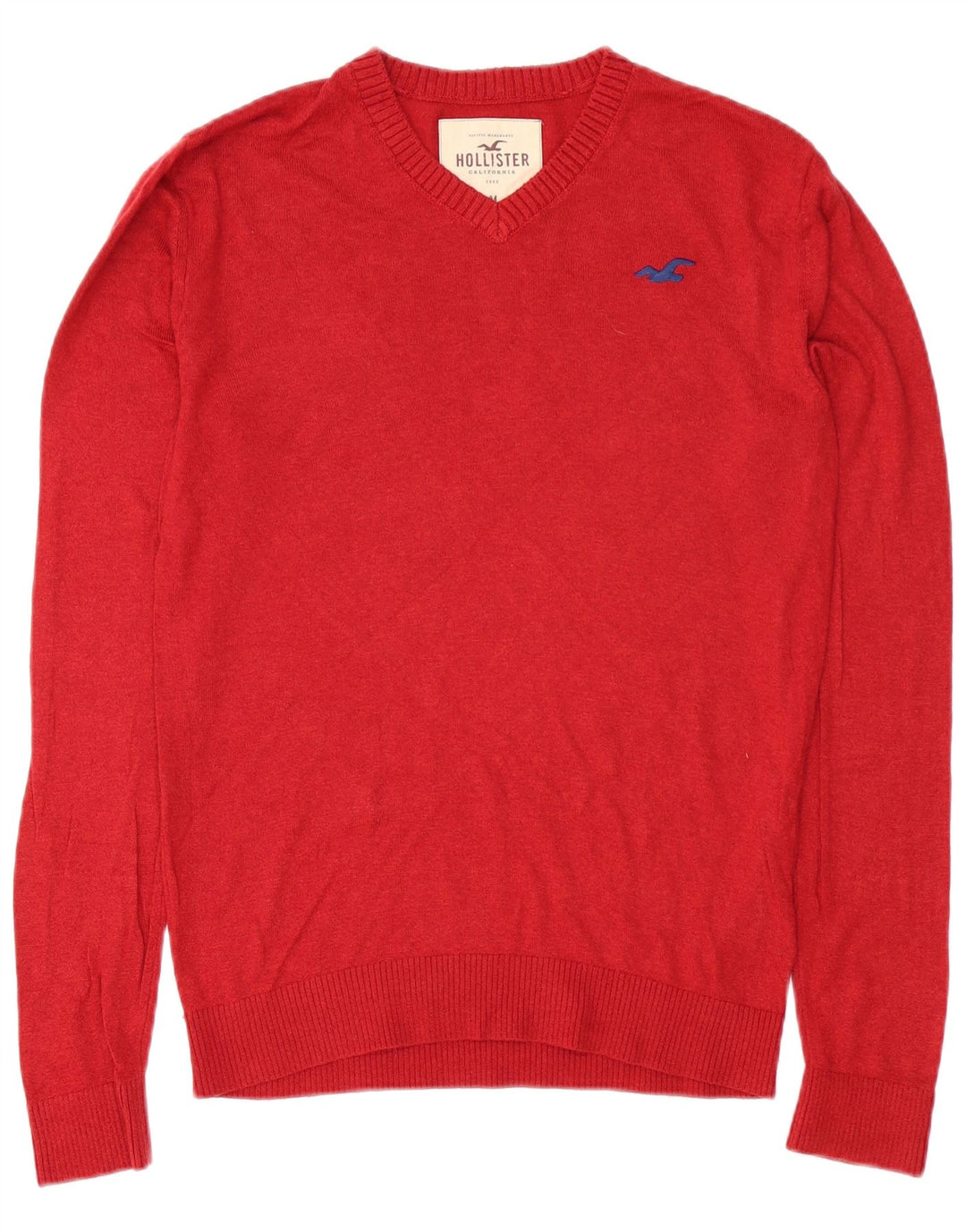 Мужской джемпер с v-образным вырезом Hollister, средний красный хлопковый свитер