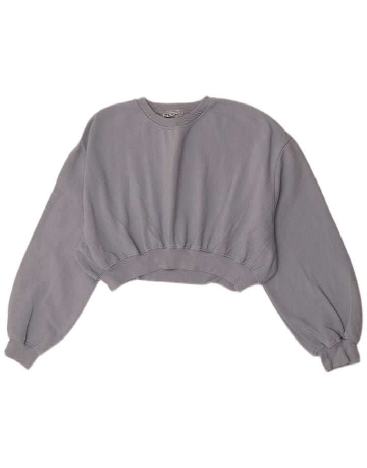 Женский укороченный свитшот Zara UK 14, хлопковый средний серый цвет