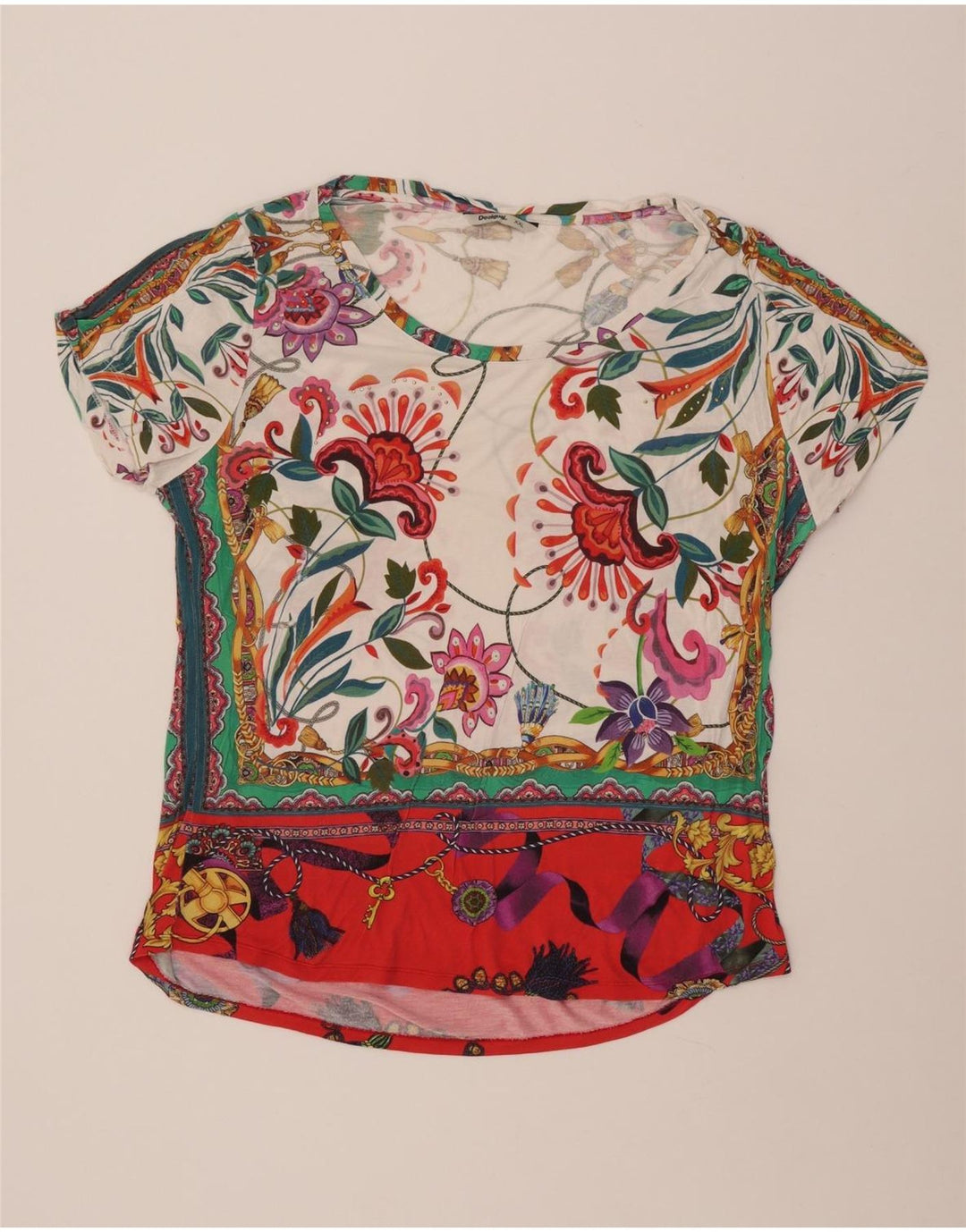Женская футболка с рисунком DESIGUAL Top UK 20 2XL, разноцветная вискоза с цветочным принтом