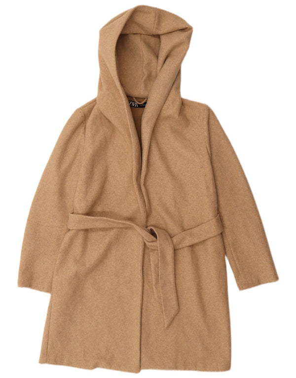 Женское пальто оверсайз с капюшоном Zara UK 10, маленький размер, бежевый полиэстер