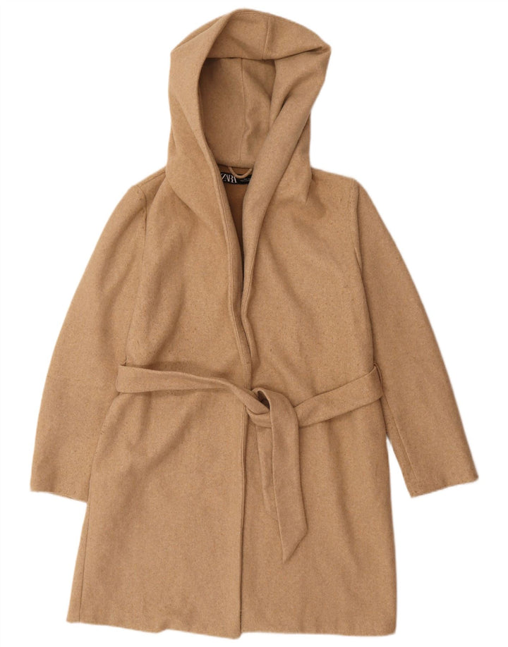 Женское пальто оверсайз с капюшоном Zara UK 10, маленький размер, бежевый полиэстер