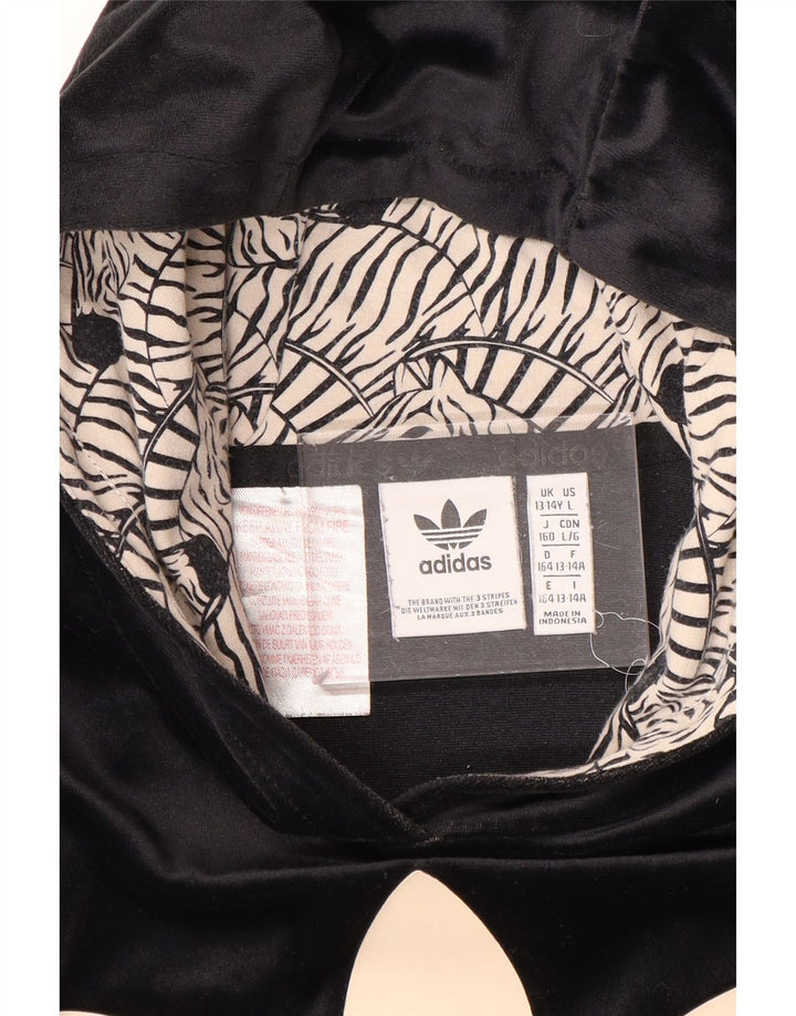 Велюровый джемпер с капюшоном ADIDAS для девочек 13-14 лет, черный