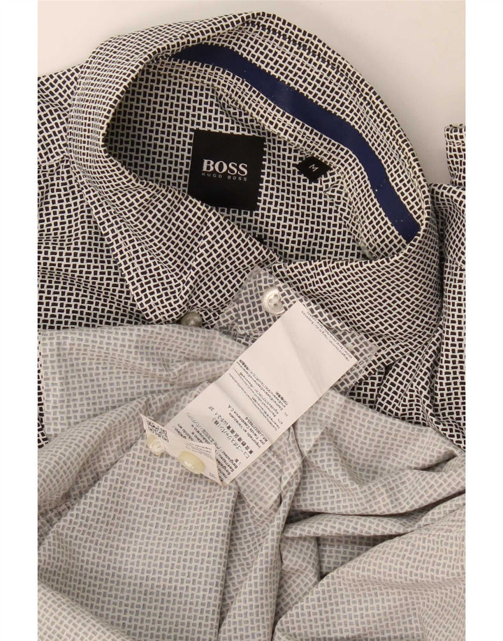 Мужская рубашка обычного кроя Hugo Boss, хлопок среднего размера, черная с геометрическим рисунком