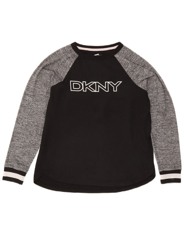 Женский топ Dkny с длинным рукавом и графикой, UK 10, маленький черный, полиэстер с цветными блоками