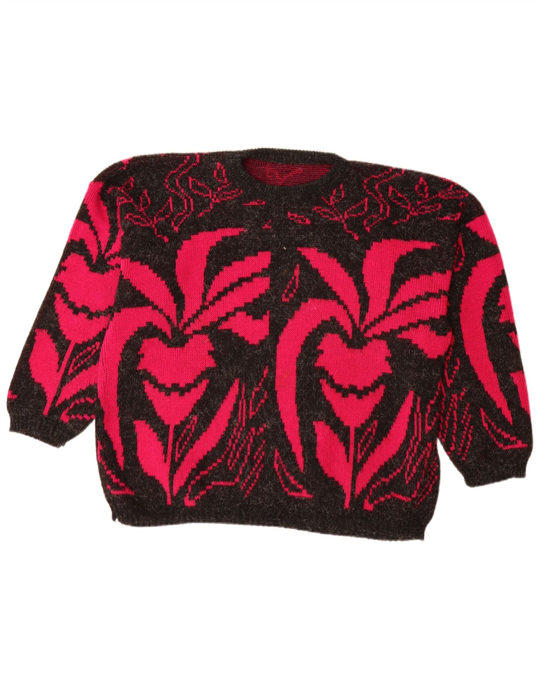 ВИНТАЖНЫЙ женский свитер с вырезом «лодочка», Великобритания 20, 2XL, черный акрил с цветочным принтом