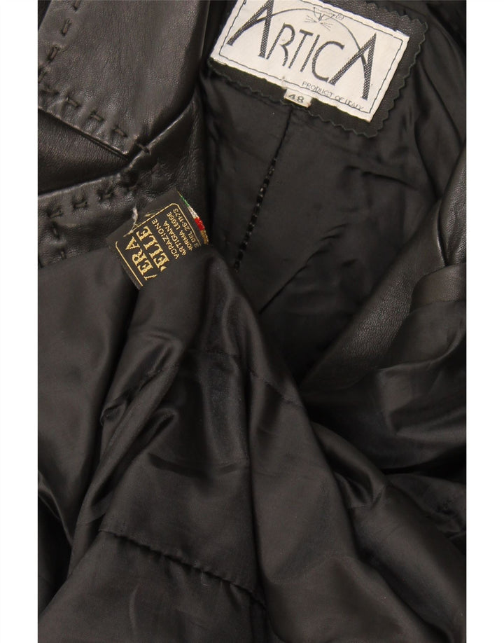 Винтажное женское кожаное пальто IT 48 XL, черное кожаное