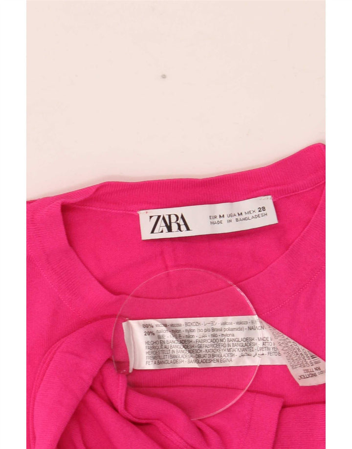Женская футболка Zara Top UK 12 из вискозы среднего розового цвета