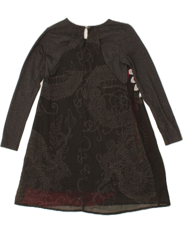 DESIGUAL Girls Long Sleeve Tent Dress 9-10 Years Grey Patchwork Vintage Desigual and Second-Hand Desigual from Messina Hembry 