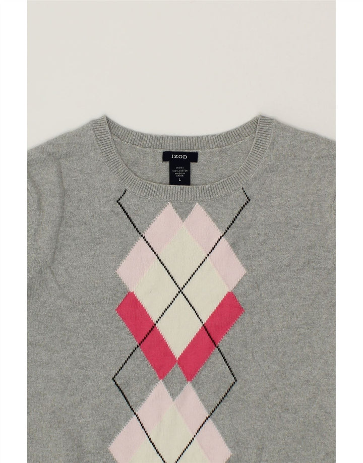 IZOD Womens Crew Neck Jumper Sweater UK 16 Large Grey Argyle/Diamond Vintage Izod and Second-Hand Izod from Messina Hembry 
