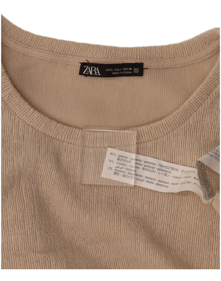 Женская блузка оверсайз с длинными рукавами Zara UK 16, большой бежевый полиэстер