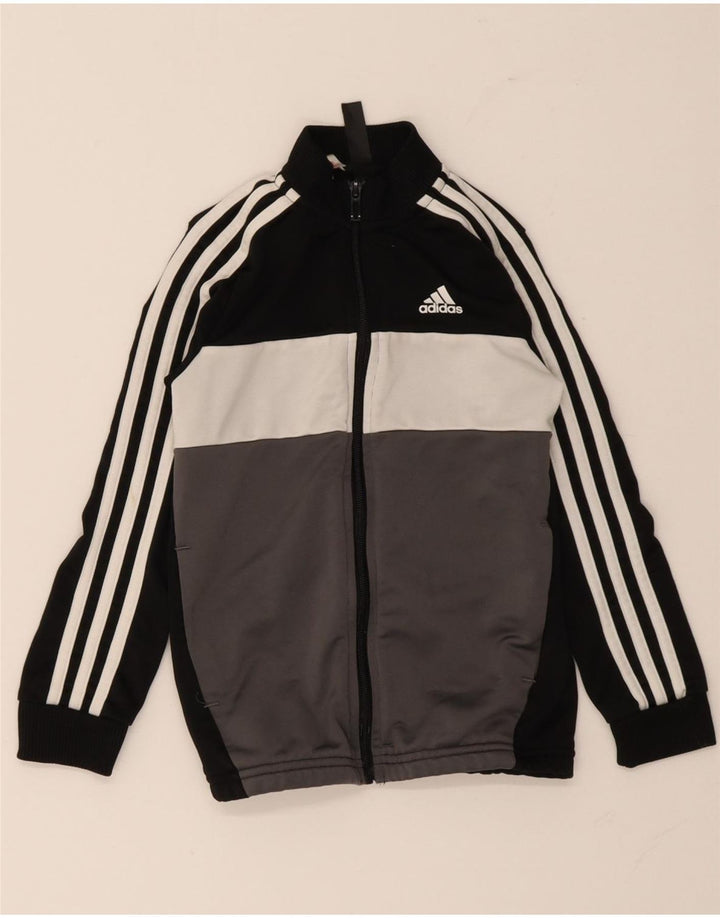 Спортивный костюм Adidas для мальчиков, верхняя куртка 7-8 лет, черный полиэстер с цветными блоками