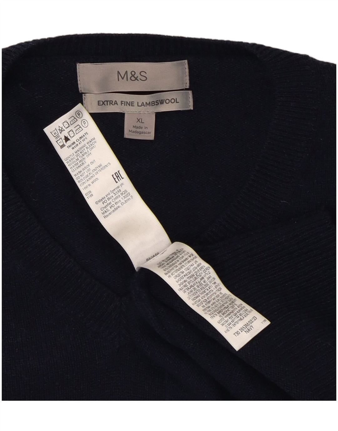 Мужской джемпер с v-образным вырезом Marks & Spencer XL, темно-синий, шерсть