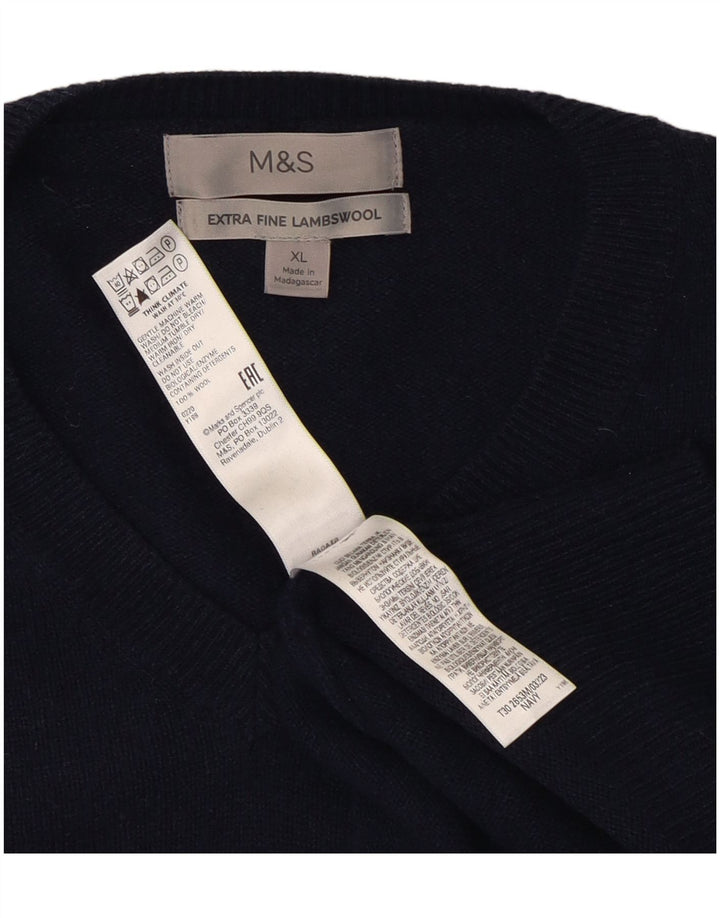 Мужской джемпер с v-образным вырезом Marks & Spencer XL, темно-синий, шерсть
