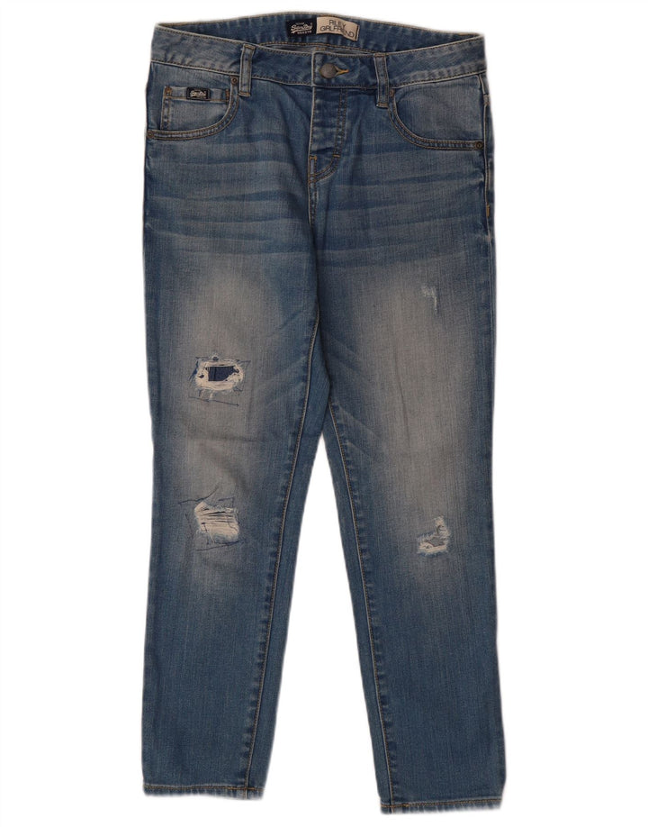 SUPERDRY Womens Girlfriend Distressed Slim Jeans W26 L30 Blue Cotton