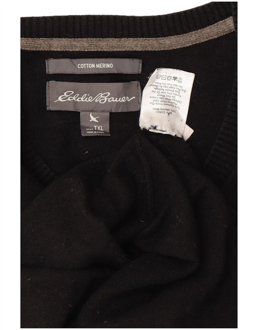 Мужской джемпер с v-образным вырезом Eddie Bauer XL, черный хлопок