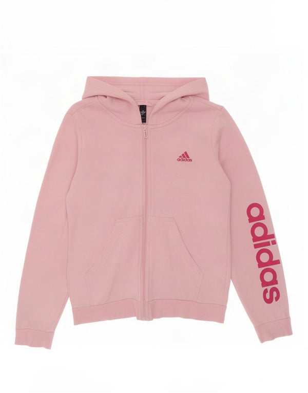 Adidas Свитер с капюшоном и молнией с графическим рисунком для девочек 11-12 лет, розовый